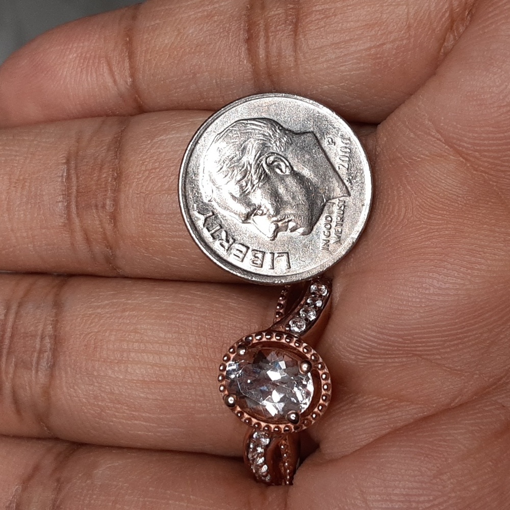 925 Rose Gold Over Sterling, Morganite And Zircon Ring. - Picture 7 of 7